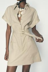 LINEN-BLEND MINI SHIRT DRESS