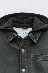 FAUX SHEARLING DENIM OVERSHIRT WITH HOOD