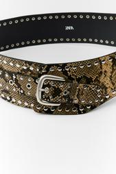 STUDDED ANIMAL PRINT LEATHER CORSET BELT