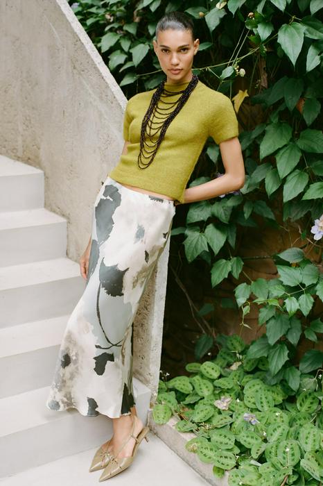 PRINTED SATIN MIDI SKIRT