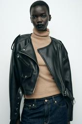 CROPPED LEATHER EFFECT BIKER JACKET