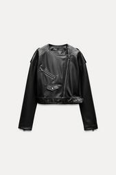 CROPPED LEATHER EFFECT BIKER JACKET