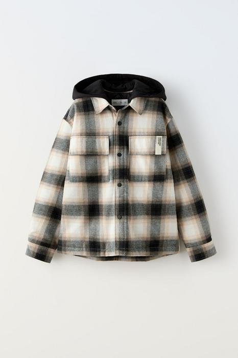 QUILTED CHECK OVERSHIRT WITH HOOD