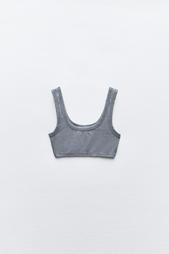 FADED-EFFECT RIBBED CROP TOP WITH RIPS