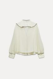 RUFFLED BLOUSE WITH CONTRAST PIPING