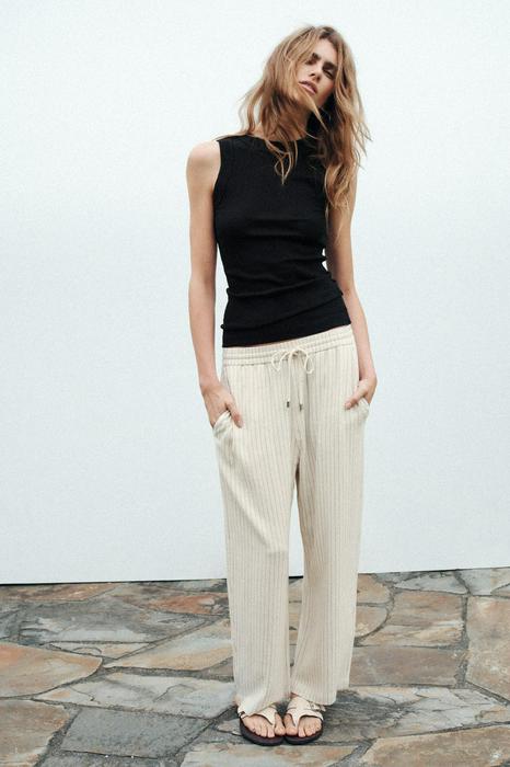 STRIPED LINEN BLEND TROUSERS