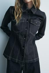 ZW COLLECTION TOPSTITCHED DENIM SHIRT