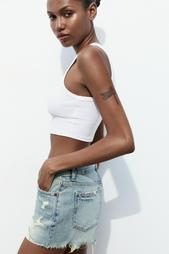 TRF RIPPED MID-RISE DENIM SHORTS