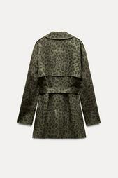 SHORT ANIMAL PRINT FAUX SUEDE TRENCH COAT