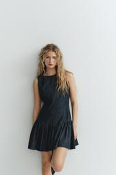 SHORT DENIM-EFFECT DRESS WITH RUFFLES