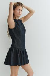 SHORT DENIM-EFFECT DRESS WITH RUFFLES