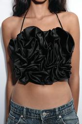 SATIN FLORAL RAISED DESIGN HALTER TOP