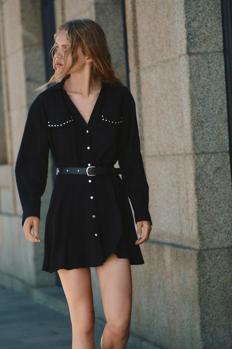 STUDDED MINI DRESS WITH BELT