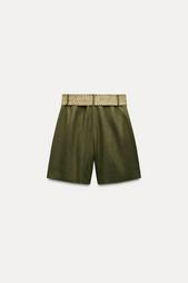 LINEN BLEND BERMUDA SHORTS WITH DARTS AND BELT