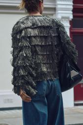 METALLIC THREAD JACKET WITH FRINGING