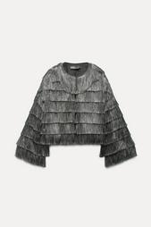 METALLIC THREAD JACKET WITH FRINGING