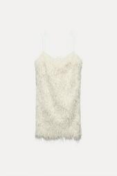 METALLIC THREAD MINI DRESS WITH FRINGING