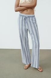 STRIPED LINEN BLEND TROUSERS