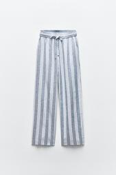 STRIPED LINEN BLEND TROUSERS