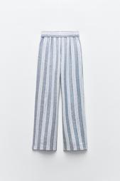 STRIPED LINEN BLEND TROUSERS