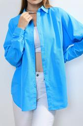 Ylz Oversize Kadın Turkuaz Gömlek - Oversize Uzun 